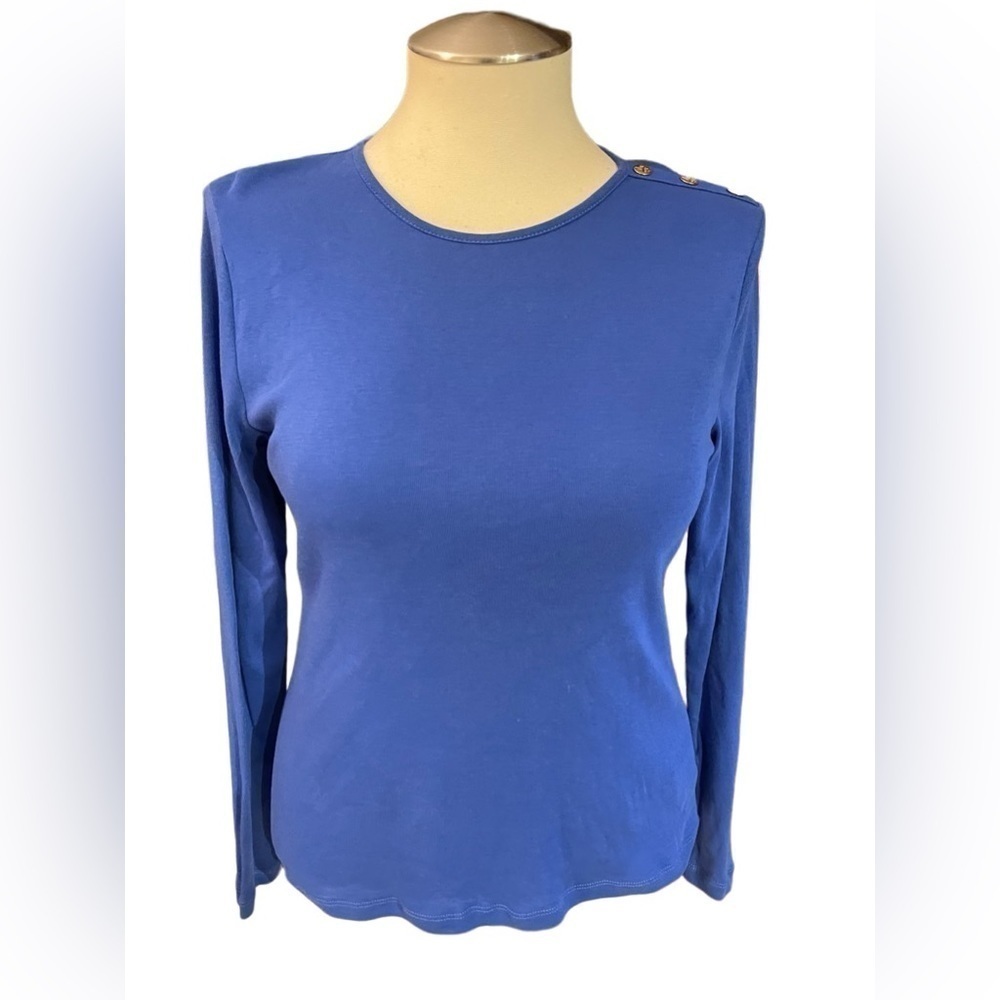 Ralph Lauren Blue Crewneck Side Buttons Long Sleeved Tee XL Cotton